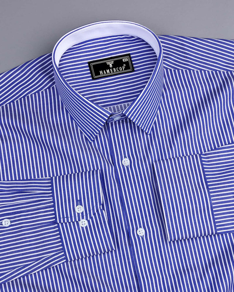 Oracle Blue With White Dobby Stripe Designer Formal Shirt