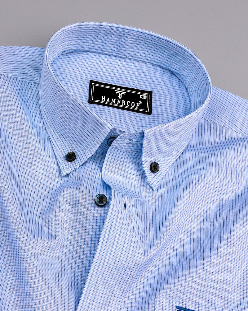 Antonia SkyBlue With White Stripe Dobby Premium Cotton Shirt