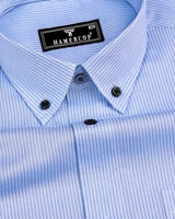 Antonia SkyBlue With White Stripe Dobby Premium Cotton Shirt