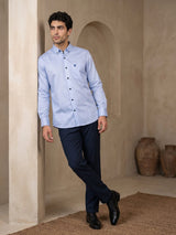 Antonia SkyBlue With White Stripe Dobby Premium Cotton Shirt