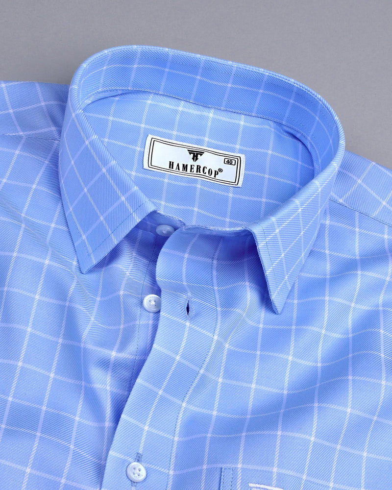 SkyBlue With White Twill Check Premium Giza Formal Shirt