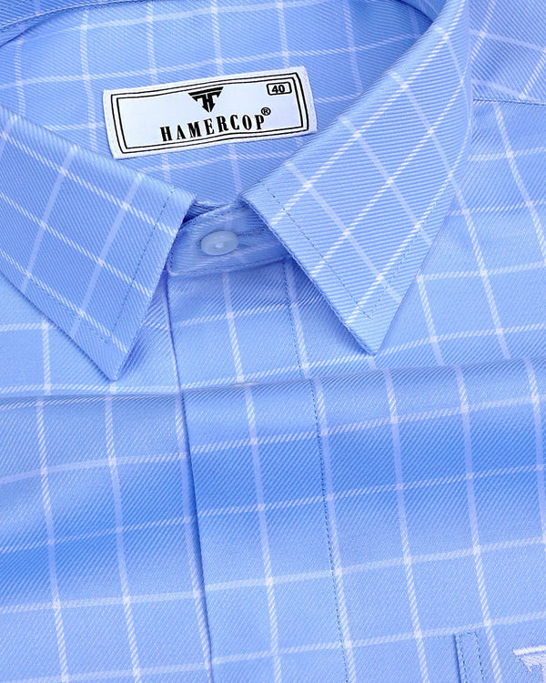 SkyBlue With White Twill Check Premium Giza Formal Shirt