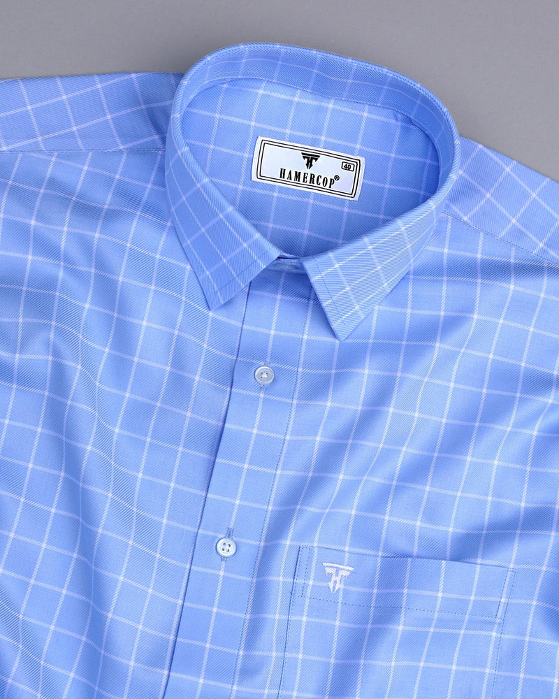 SkyBlue With White Twill Check Premium Giza Formal Shirt