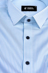 Light sky blue with white twill texture pin stripe shirt