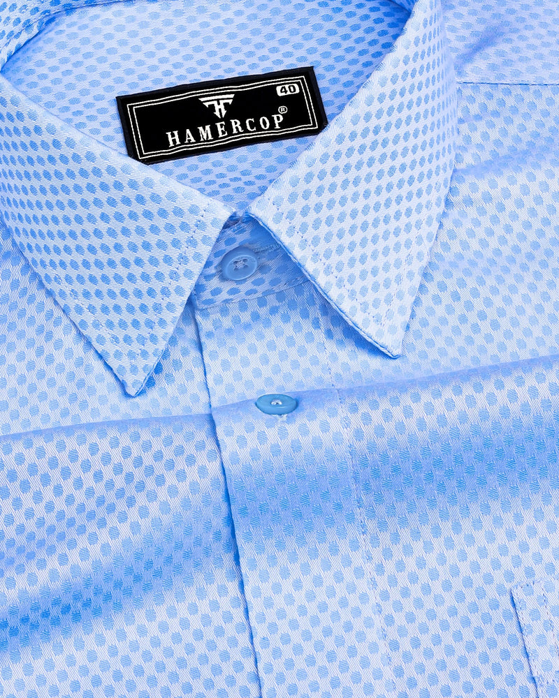 Apex Blue With White Jacquard Textured Premium Giza Shirt