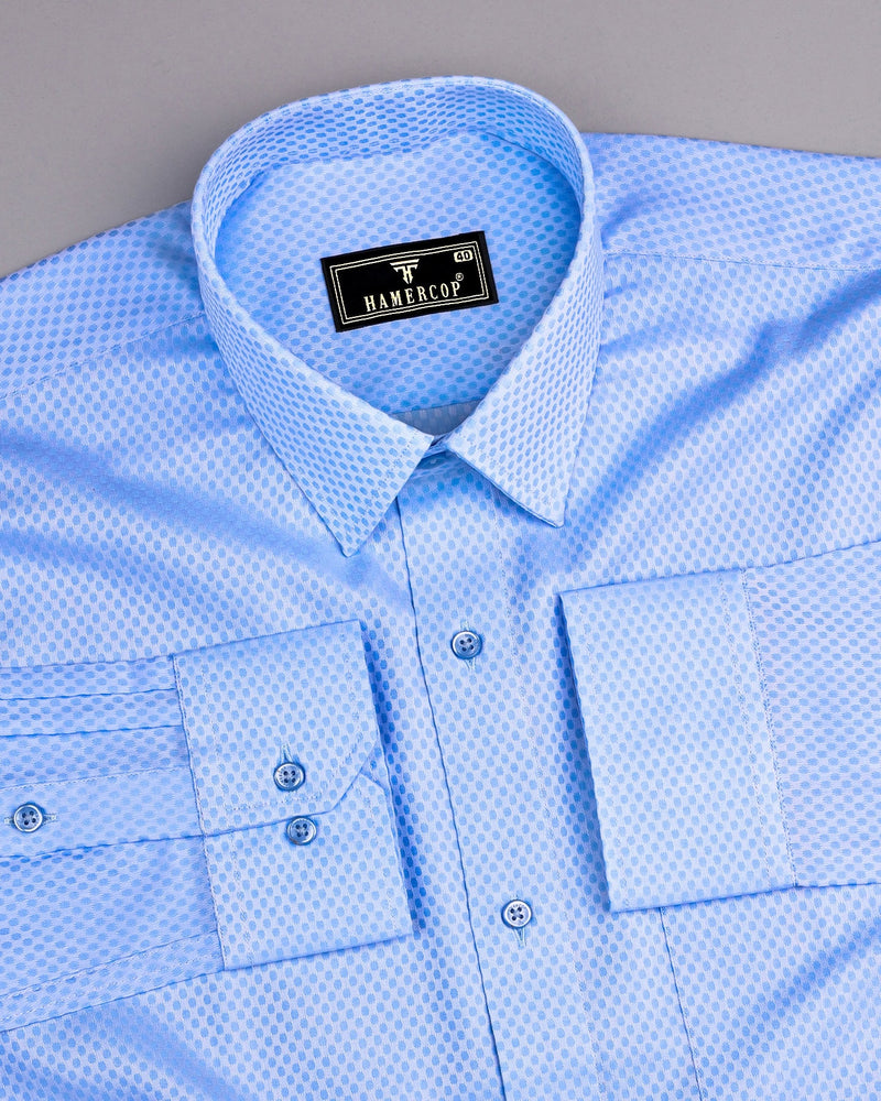 Apex Blue With White Jacquard Textured Premium Giza Shirt