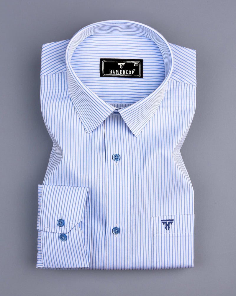 Oberon SkyBlue With White Stripe Premium Giza Shirt