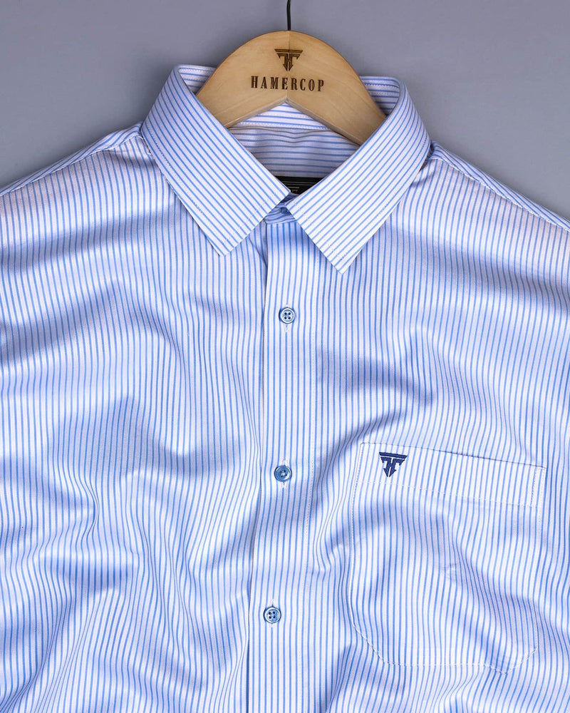 Oberon SkyBlue With White Stripe Premium Giza Shirt