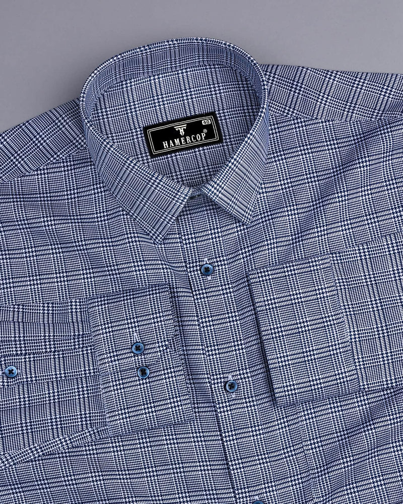 Pinacle Blue Houndstooth Check Premium Giza Shirt