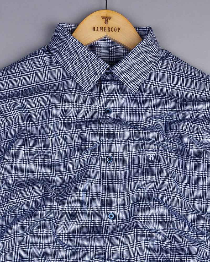 Pinacle Blue Houndstooth Check Premium Giza Shirt