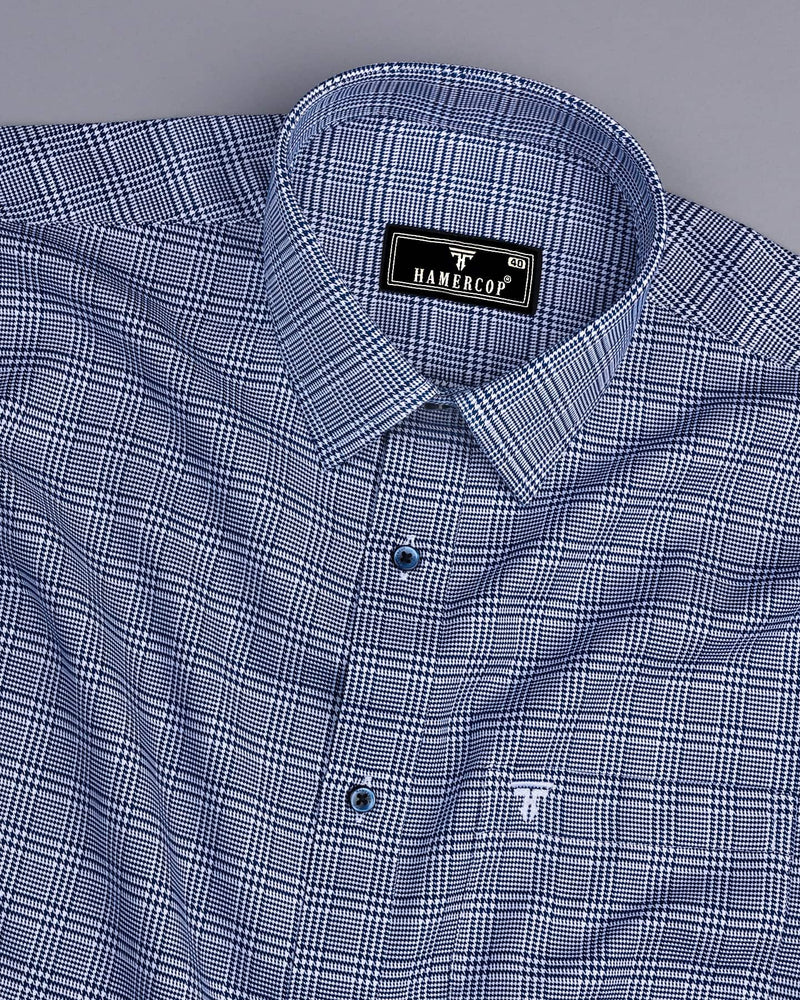 Pinacle Blue Houndstooth Check Premium Giza Shirt