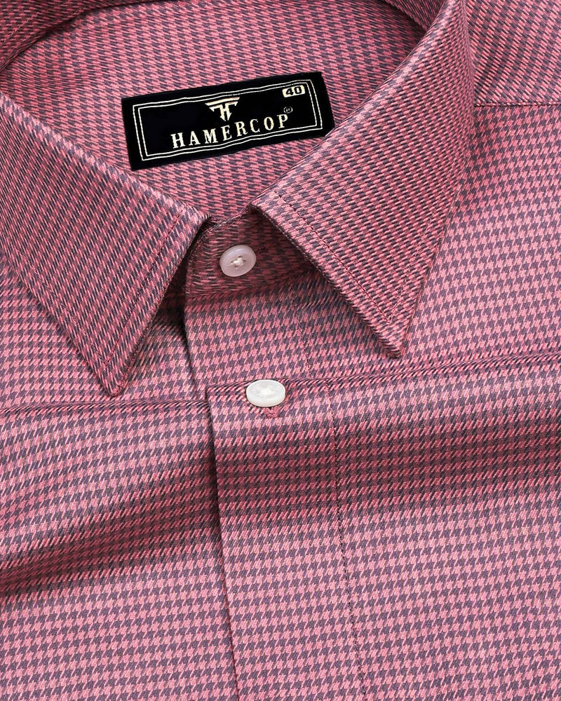 Mersin Onion Pink With Gray Houndstooth Premium Giza Shirt