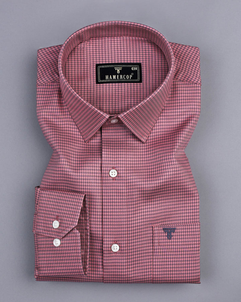 Mersin Onion Pink With Gray Houndstooth Premium Giza Shirt