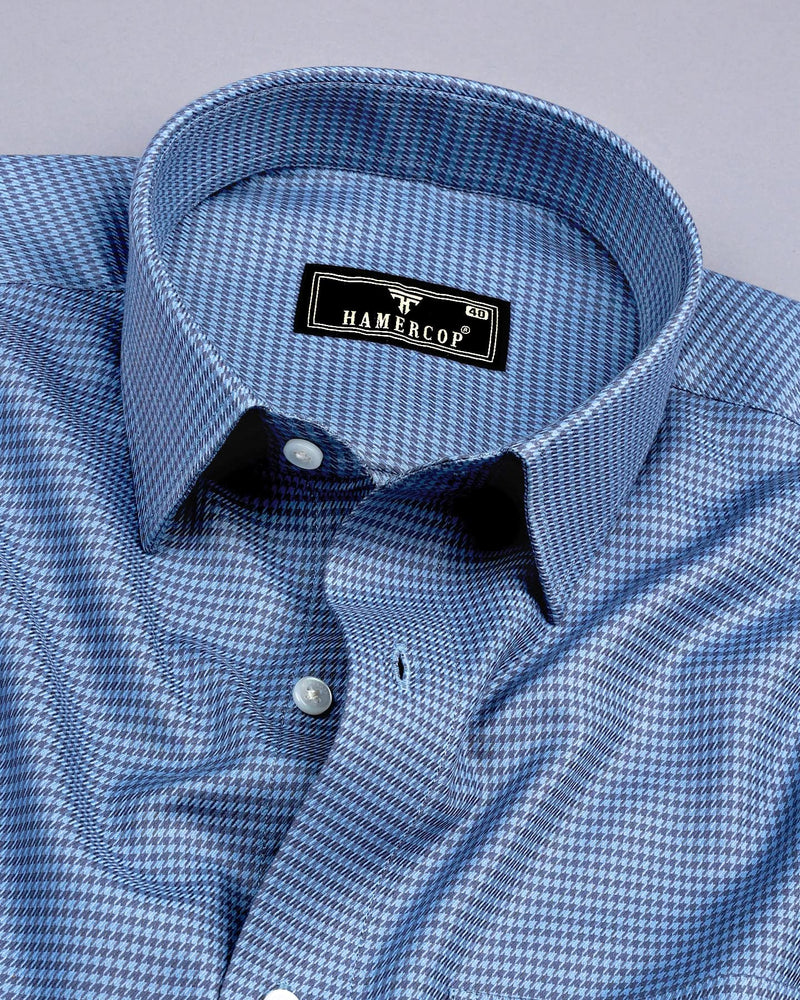 Mersin SkyBlue With Gray Houndstooth Premium Giza Shirt