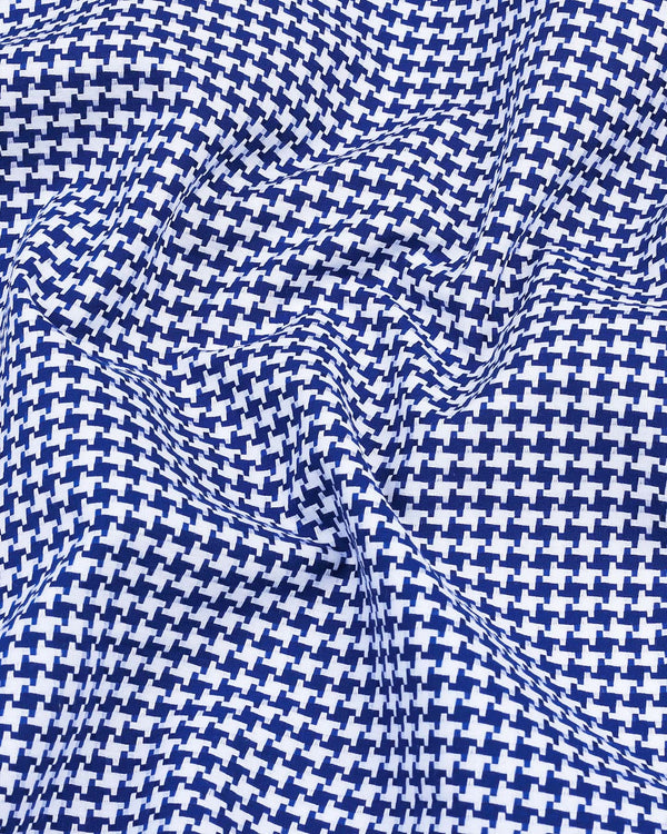 Inox Blue Houndstooth Dobby Giza Cotton Designer Shirt