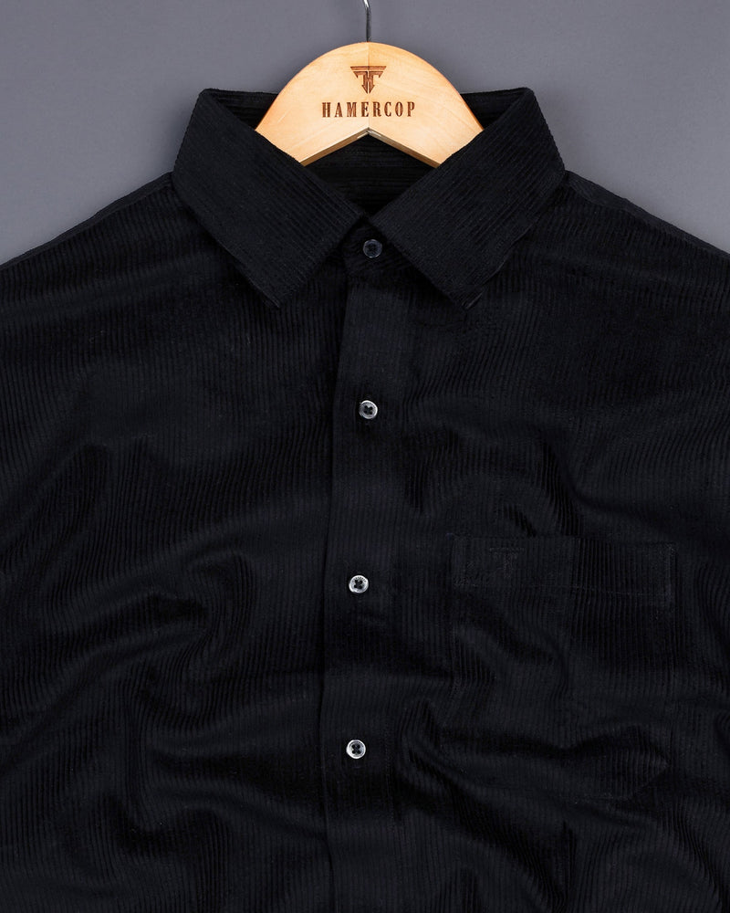 Spider Black Corduroy Premium Cotton Solid Shirt