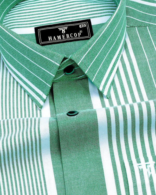 Dravite Green With White University Stripe Oxford Cotton Shirt