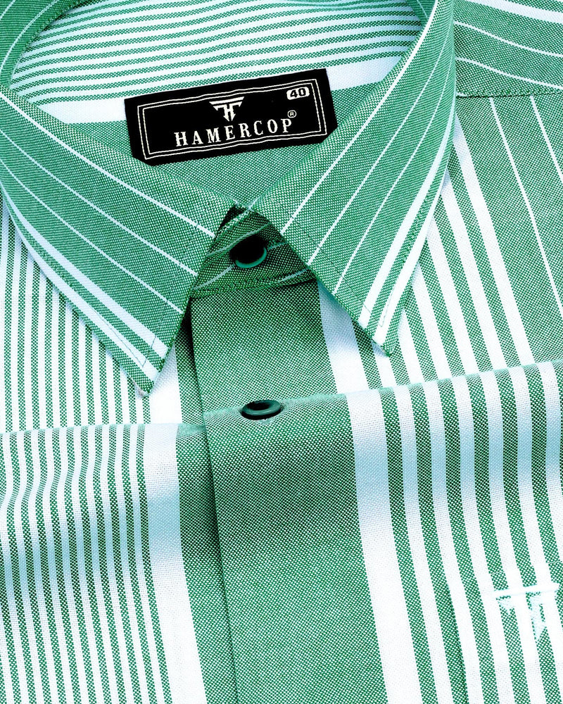 Dravite Green with White University Stripe Oxford Cotton Shirt