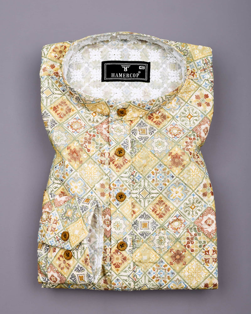 Fenugreek Yellow Embroidery Art Cotton Shirt Style Kurta