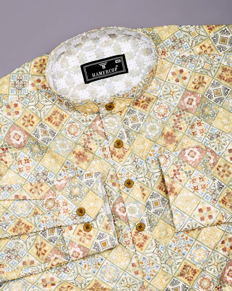 Fenugreek Yellow Embroidery Art Cotton Shirt Style Kurta