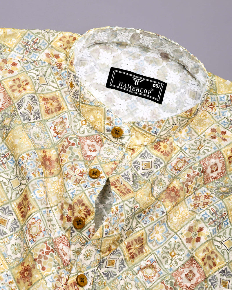 Fenugreek Yellow Embroidery Art Cotton Shirt Style Kurta