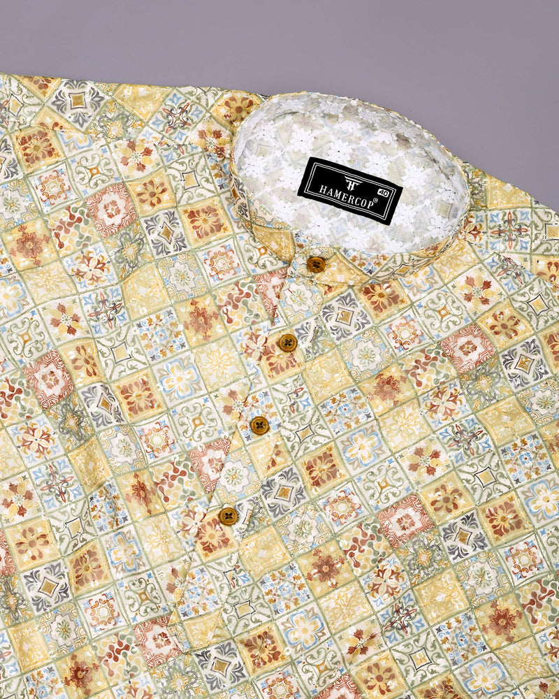 Fenugreek Yellow Embroidery Art Cotton Shirt Style Kurta