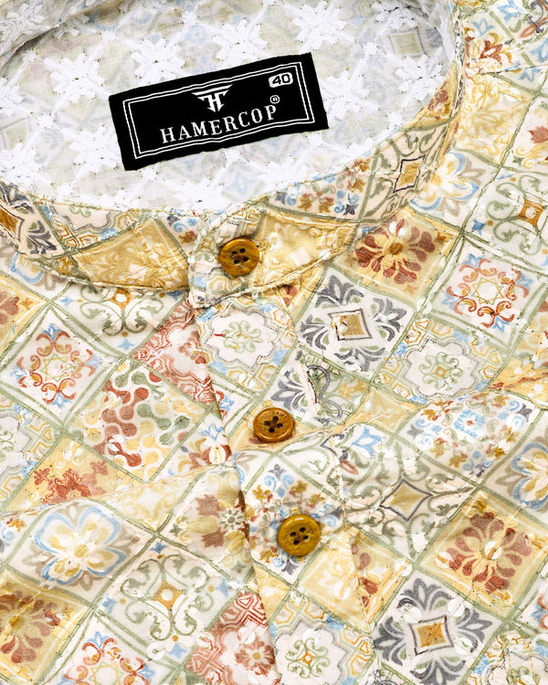 Fenugreek Yellow Embroidery Art Cotton Shirt Style Kurta