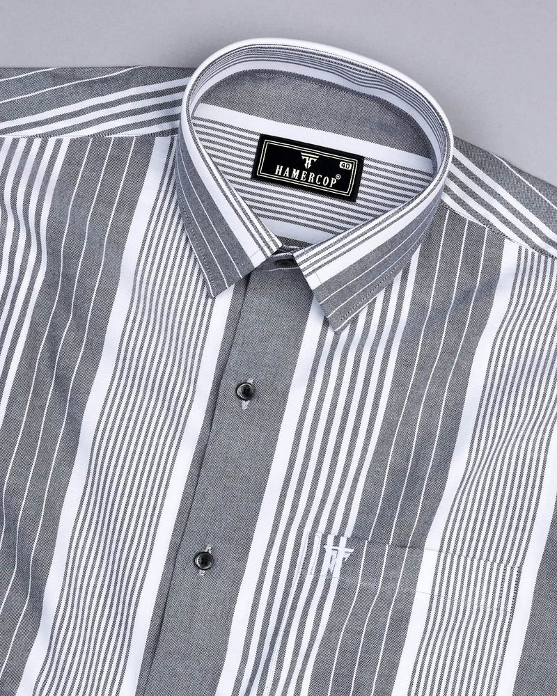 Dravite Gray With White University Stripe Oxford Cotton Shirt