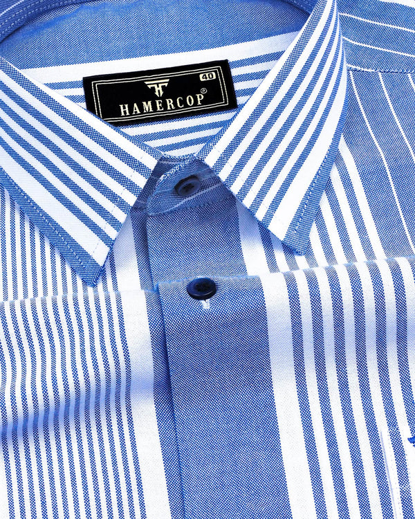 Dravite Blue With White University Stripe Oxford Cotton Shirt