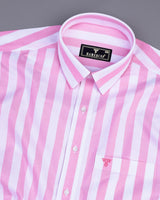 Ceniza Pink With White Broad Stripe Oxford Cotton Shirt
