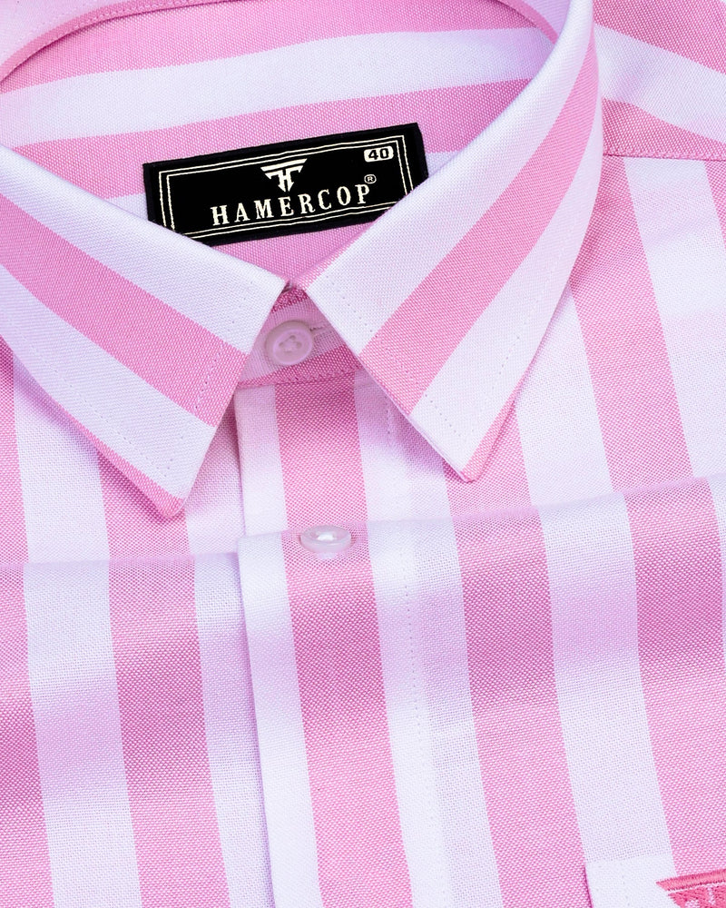 Ceniza Pink With White Broad Stripe Oxford Cotton Shirt