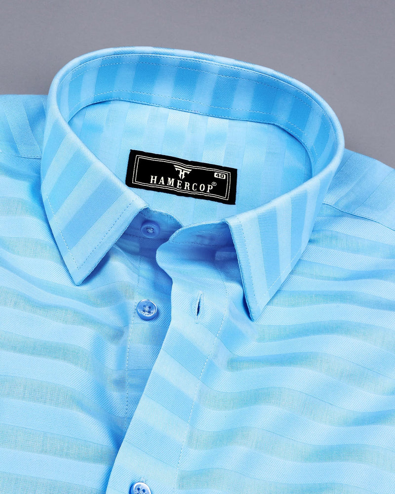 Motion SkyBlue Self Weft Stripe Dobby Cotton Shirt