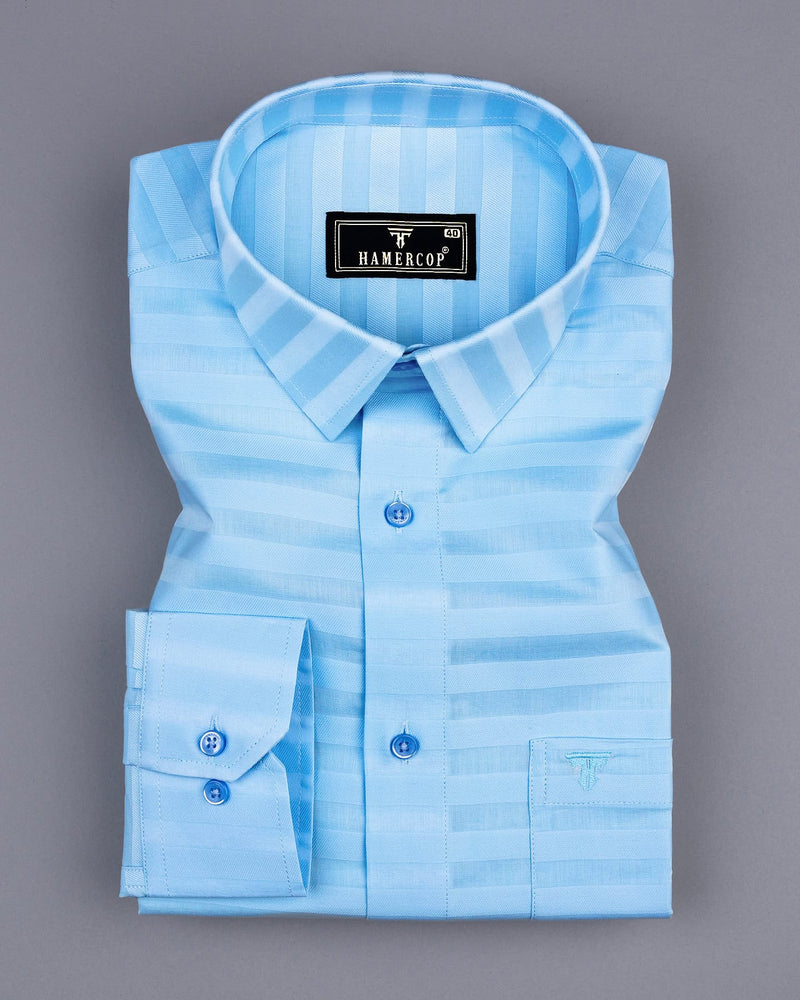 Motion SkyBlue Self Weft Stripe Dobby Cotton Shirt