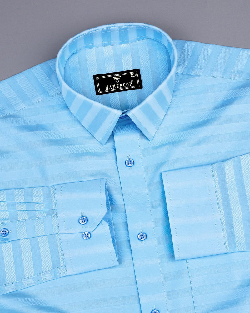 Motion SkyBlue Self Weft Stripe Dobby Cotton Shirt