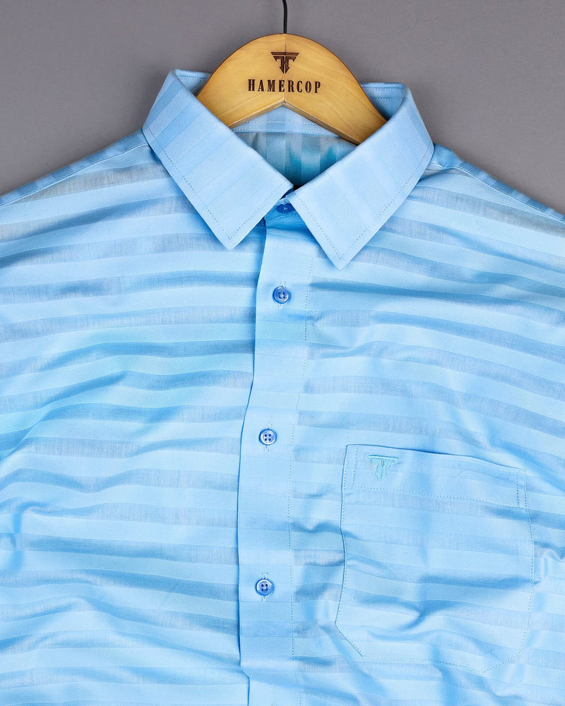 Motion SkyBlue Self Weft Stripe Dobby Cotton Shirt