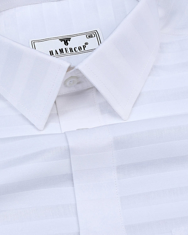 Motion White Self Weft Stripe Dobby Cotton Shirt