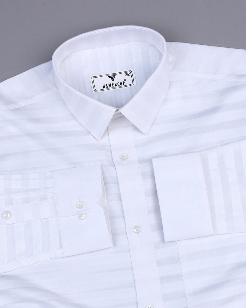 Motion White Self Weft Stripe Dobby Cotton Shirt