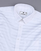 Motion White Self Weft Stripe Dobby Cotton Shirt