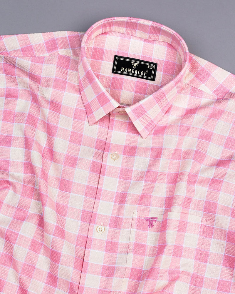 Eliston Pink With Cream Dobby Check Cotton Shirt
