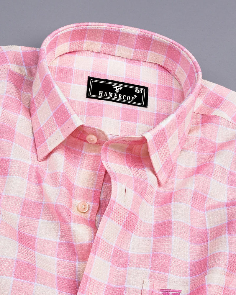 Eliston Pink With Cream Dobby Check Cotton Shirt