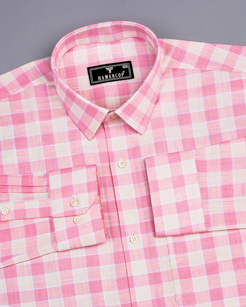 Eliston Pink With Cream Dobby Check Cotton Shirt