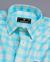 Eliston Skyblue With Cream Dobby Check Cotton Shirt