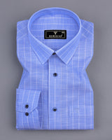 Lossy Blue With White Stripe Linen Cotton Formal Shirt