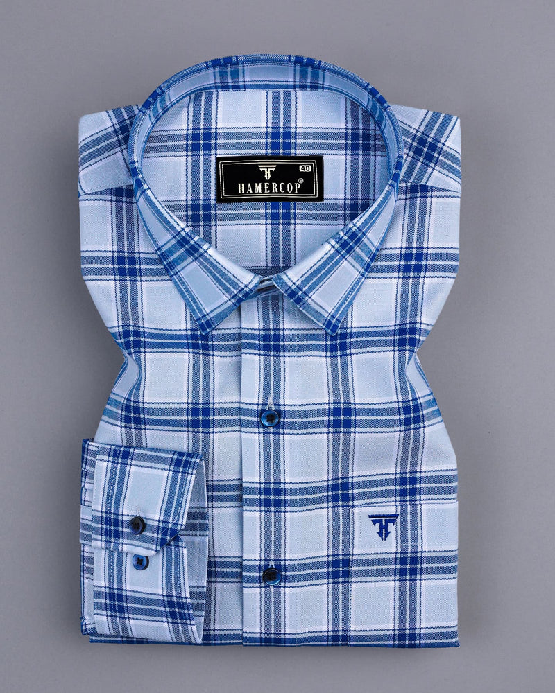 Blue With Gray Check Oxford Cotton Formal Shirt
