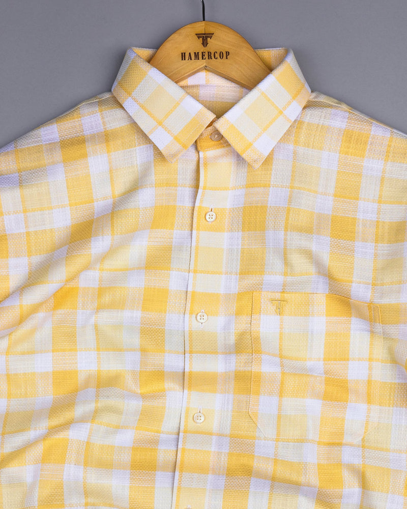 Vernon Yellow With White Dobby Check Cotton Shirt