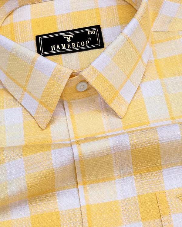 Vernon Yellow With White Dobby Check Cotton Shirt