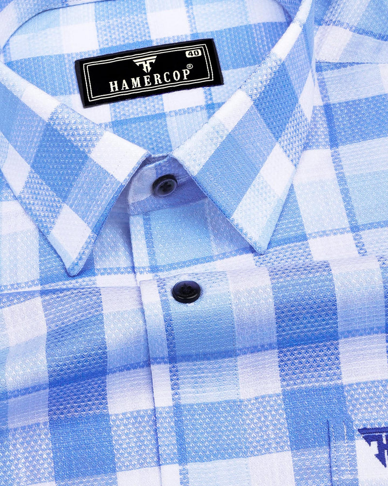 Vernon Blue With White Dobby Check Cotton Shirt