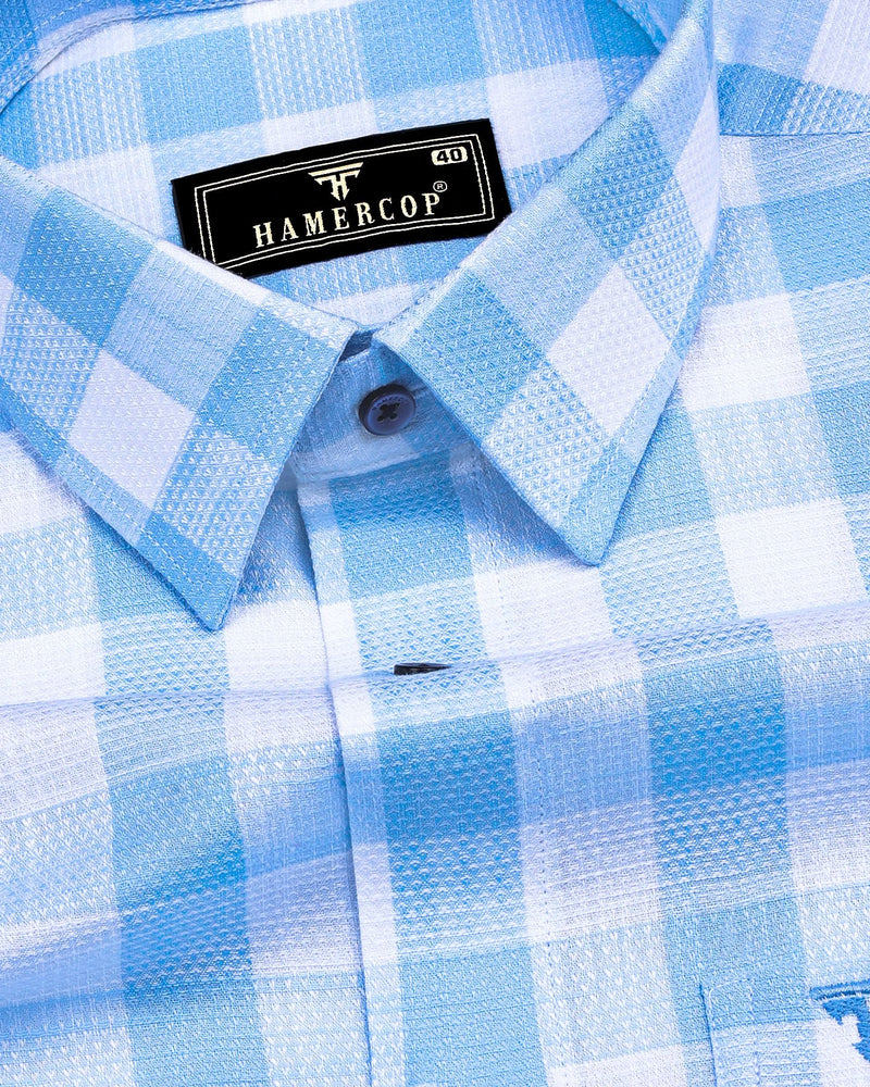 Cromer SkyBlue With White Check Dobby Cotton Shirt