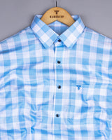 Cromer SkyBlue With White Check Dobby Cotton Shirt