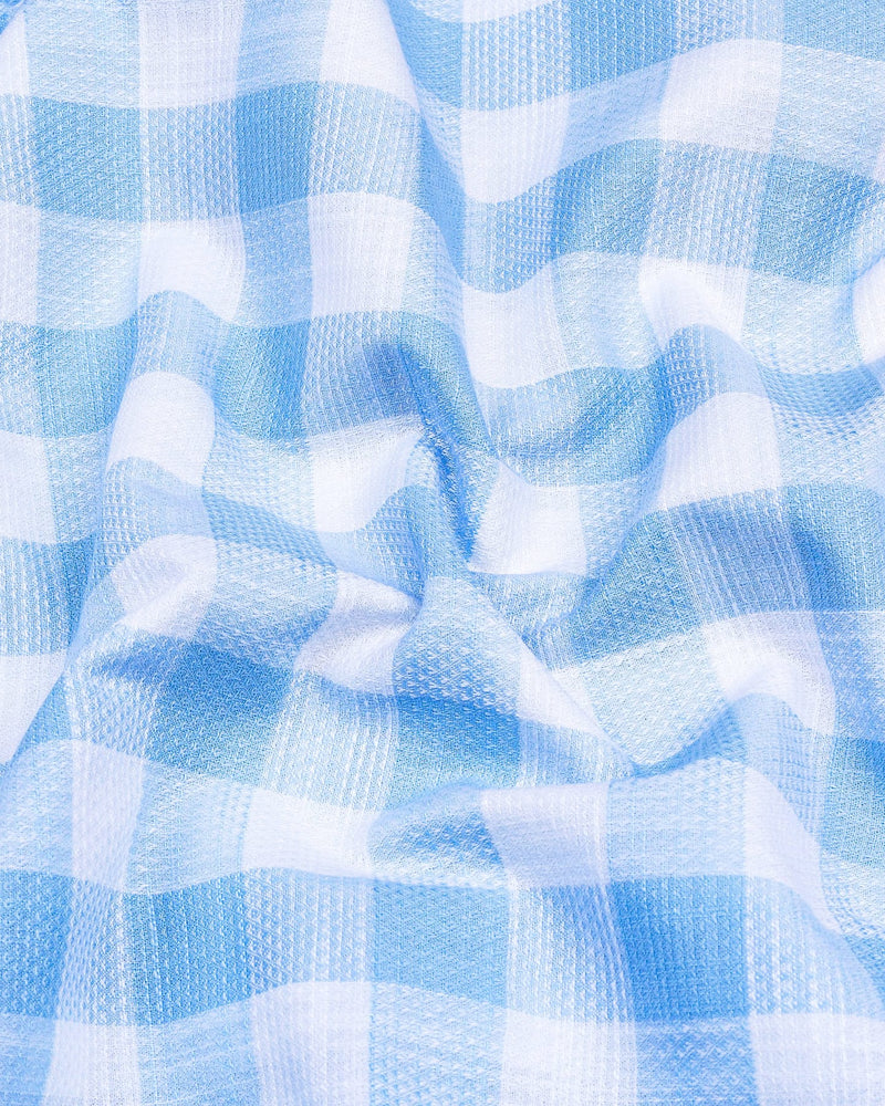 Cromer SkyBlue With White Check Dobby Cotton Shirt